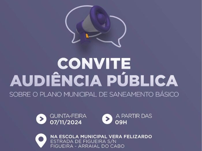 Audiência pública nessa quinta, 7, debate políticas de saneamento em Arraial do Cabo