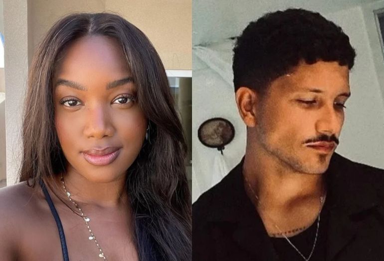 O jogador Yuri Lima ao lado da cantora Iza (ou uma foto de Nala), em contexto de especulação sobre o fim do relacionamento.